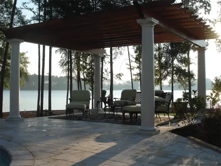 Pergola with pavers on the lake